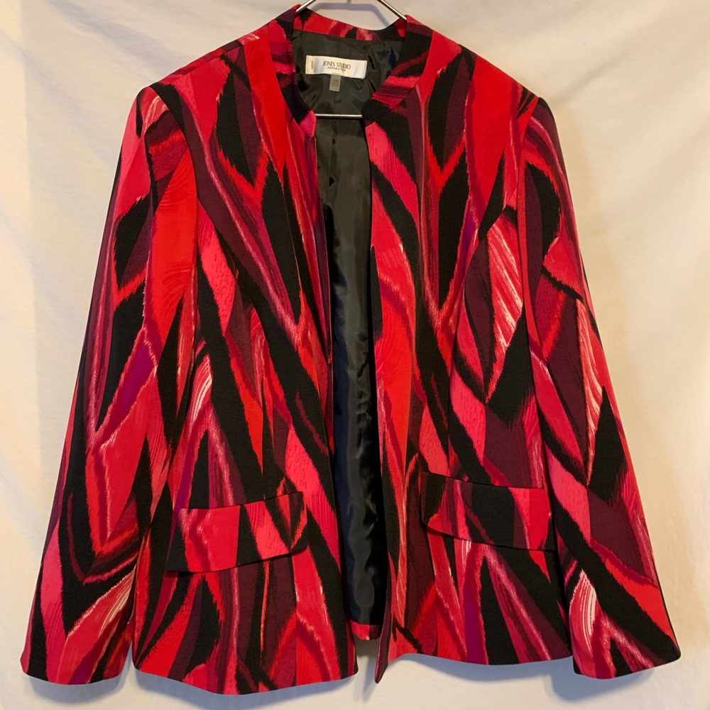 Jones Studio Red Black Pink Abstract Pattern Blazer